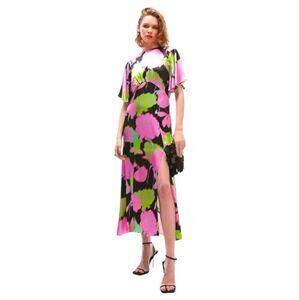 Topshop Austin bold floral print angel sleeve midi occasion dress in multi